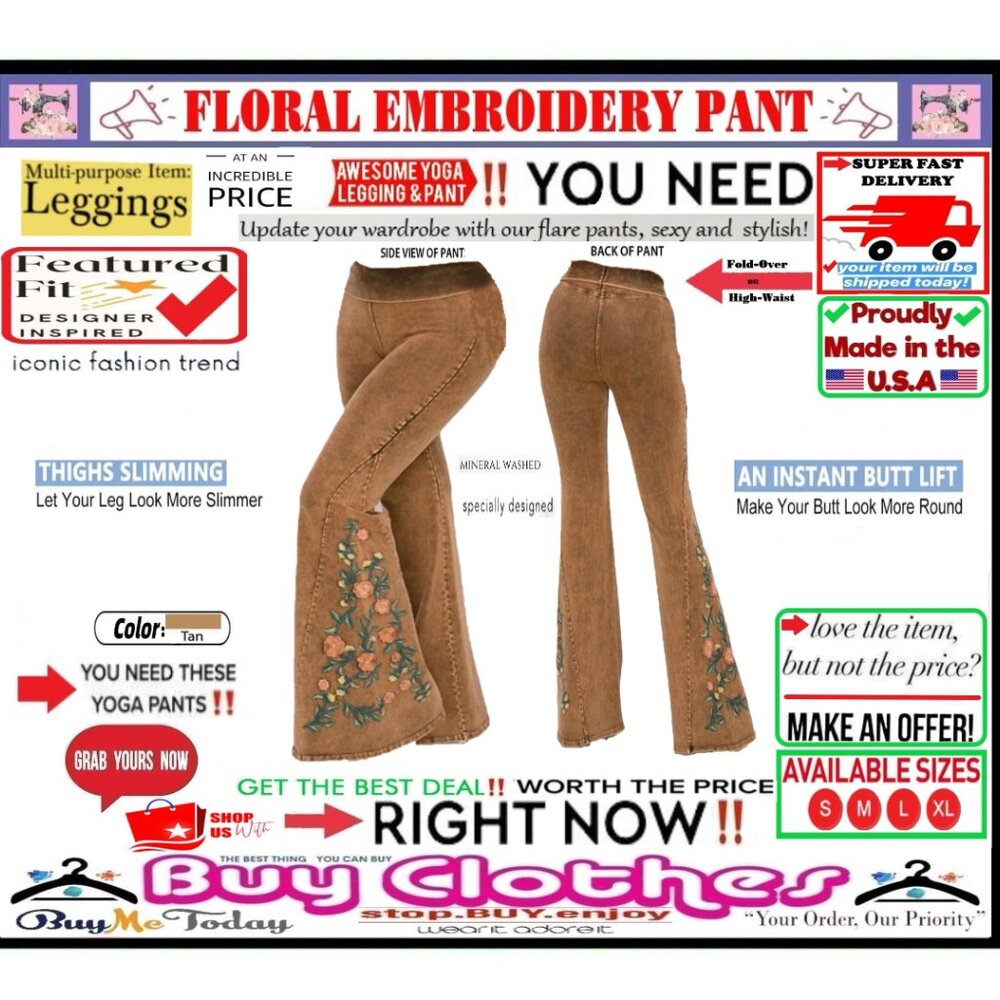 ๐ BOTTOM Fold Embroidery ๐ FLORAL โ LEGGING PANT Waist FLARE Wash ๐ธ BUY NOWโ - Picture 5 of 16